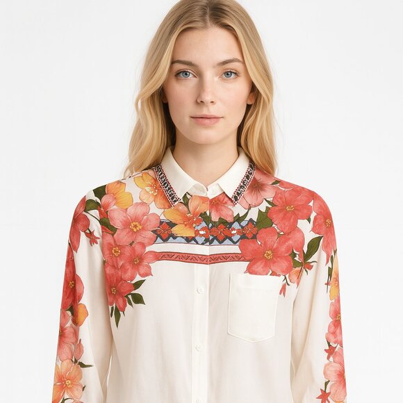 Desigual Women's Laurene Vibrant Romantic Floral Shirt Festival Boho SZ XS - Picture 10 of 10